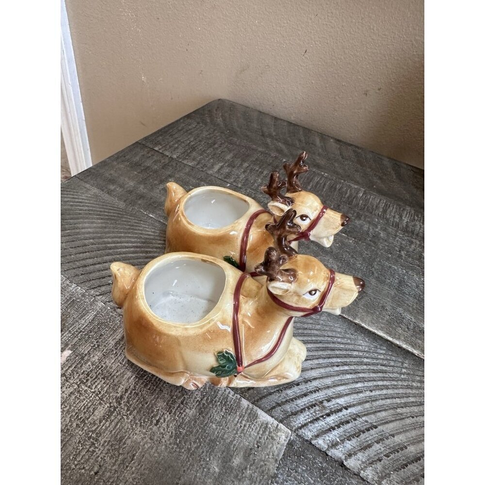 Reindeer Creamer Vintage Otagiri  Figural Mary Ann Baker Hand Painted Set Of 2